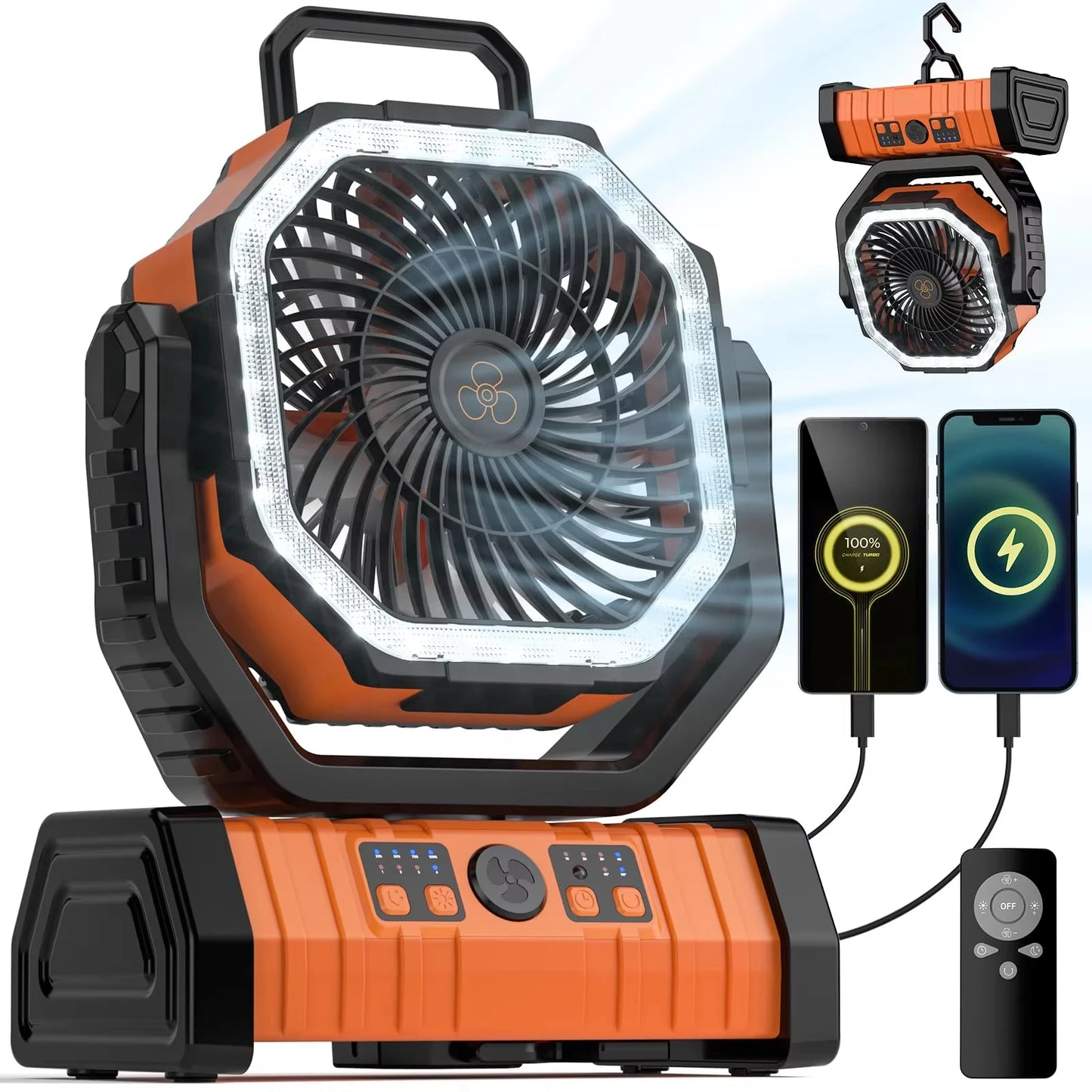 Camping Fan 20000mAh Battery Powered Tent Fan With LED Light