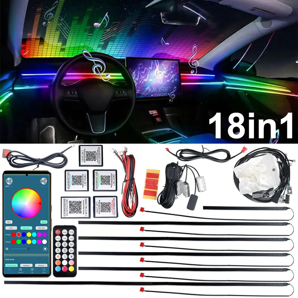 Interior Car LED Strip Lights With App Control RGB Kit