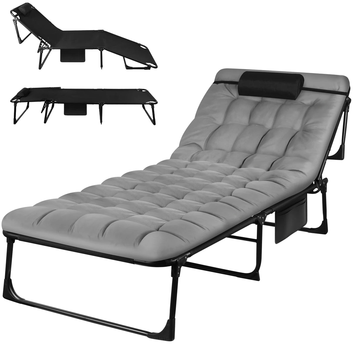 Portable Folding Camping Cot 3 Position Adjustable Lounger