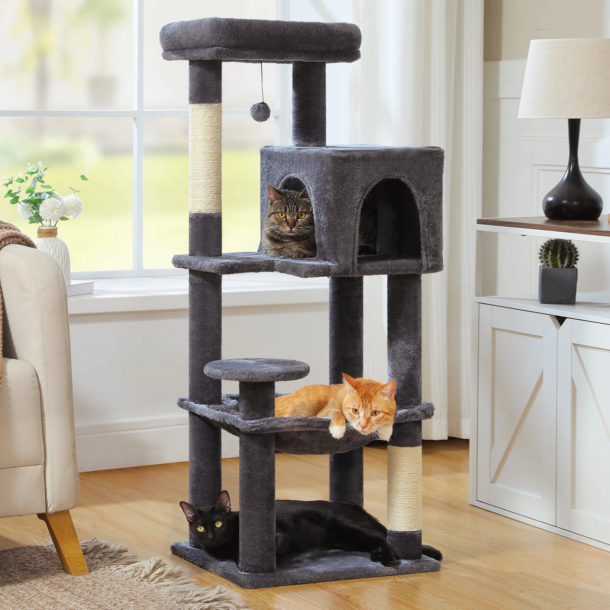 PEQULTI Five Tier Cat Tree With Hammock And Sisal Post