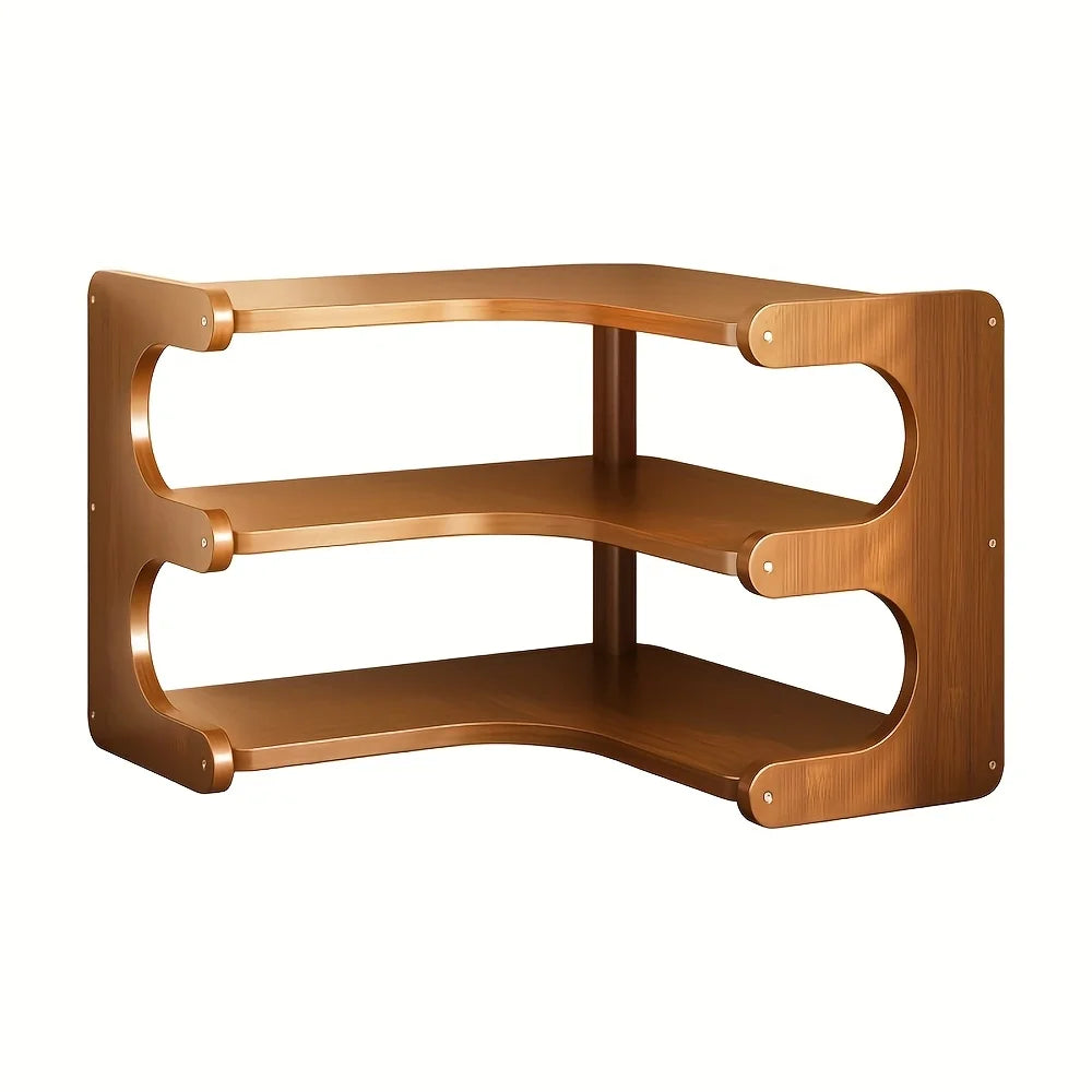 Three-Tier Bamboo Corner Shelf for Plants and Books