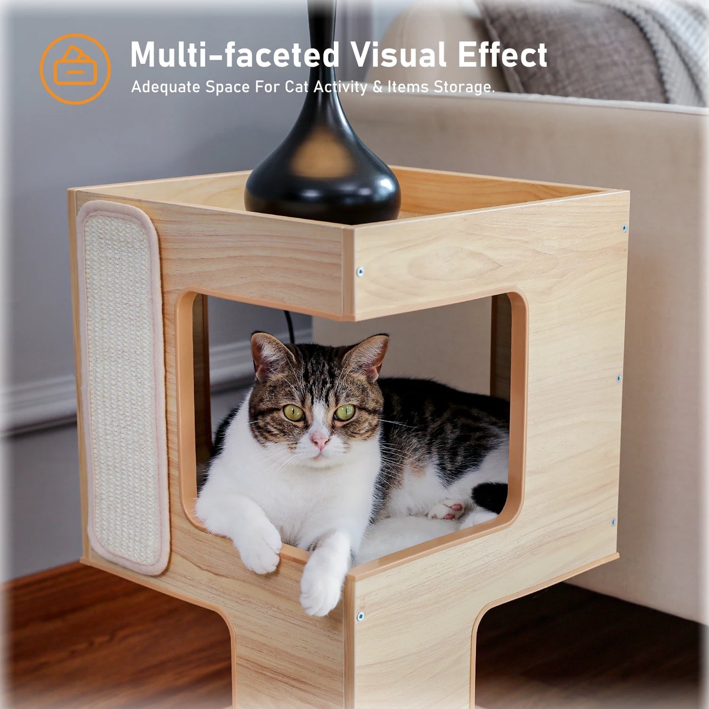 PAWZ Road Cat Condo Wood Bed With Scratching Pad