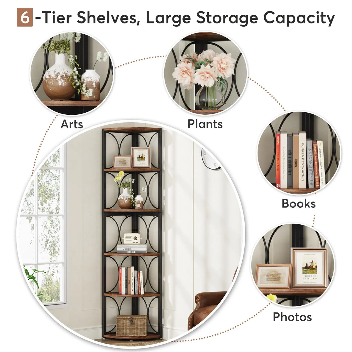 Tribesigns Tall Corner Bookcase Storage Rack Cabinet