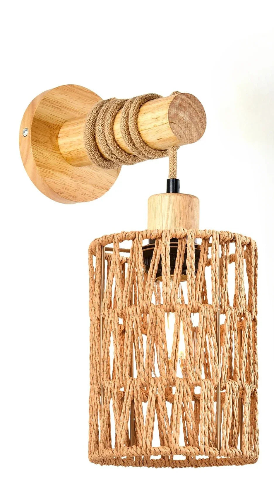 JOYINLED Hemp Rope Cylindrical Wall Lamp For Bedroom