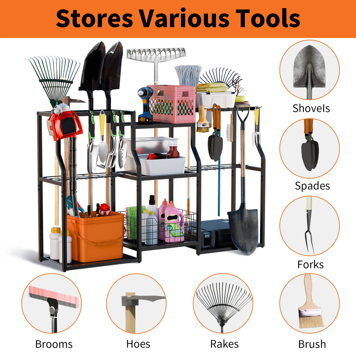 Freestanding Garden Tool Rack for Garage Storage Organizer