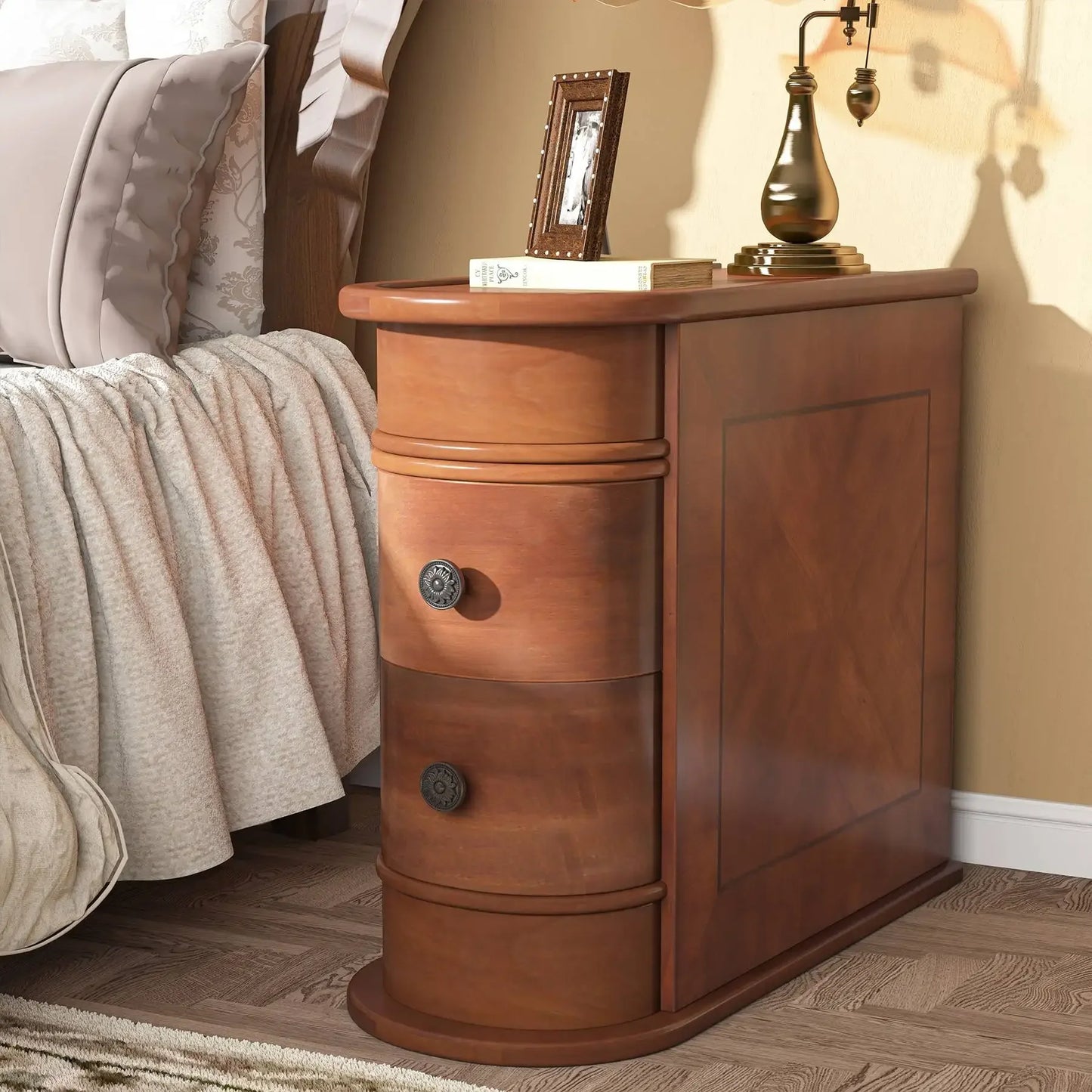 Tribesigns Solid Wood End Table With Drawer