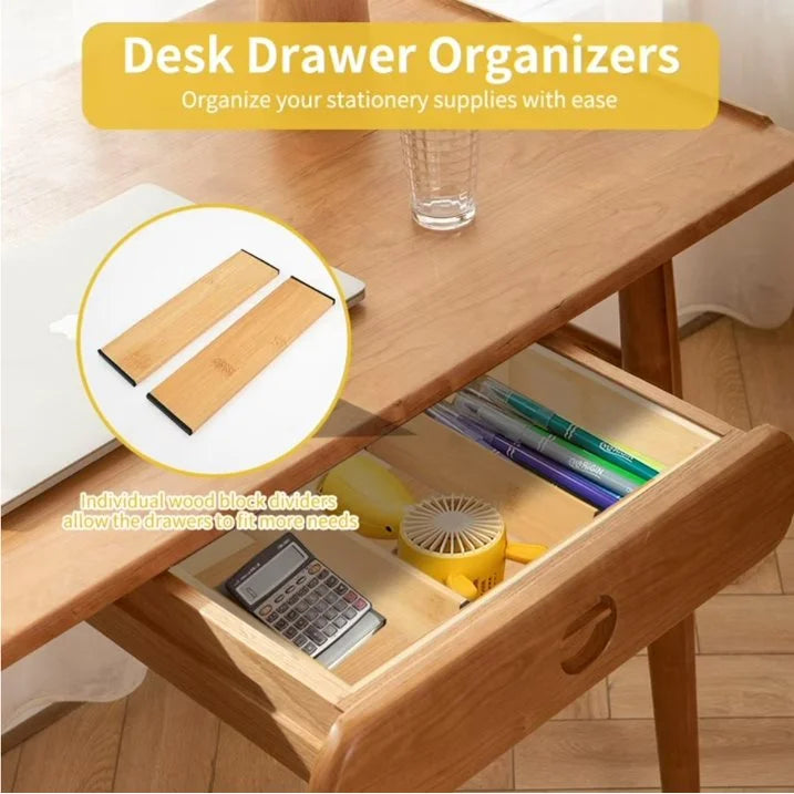 Natural Bamboo Drawer Organizer Set With Dividers And Mats