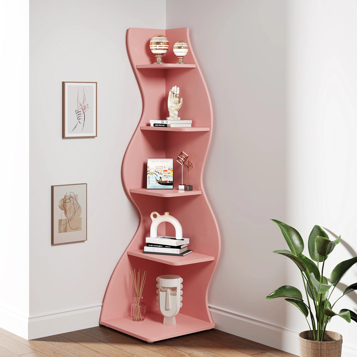 Tribesigns Modern 5-Tier Wooden Corner Bookshelf