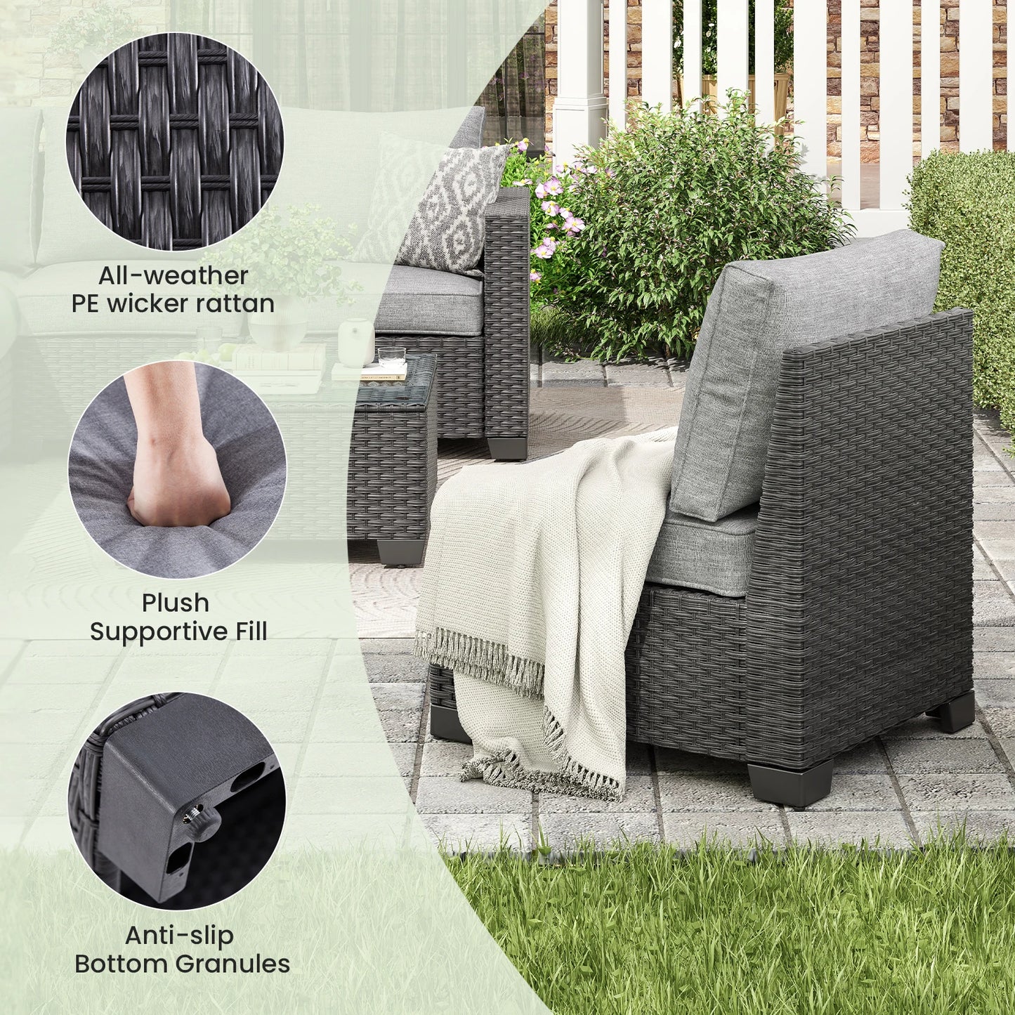 Patio Sectional Sofa Set With Ottoman Outdoor Furniture