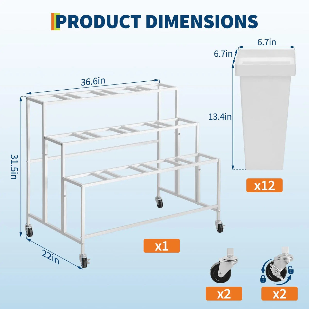 HiMISS Rolling Flower Display Stand With Removable Buckets