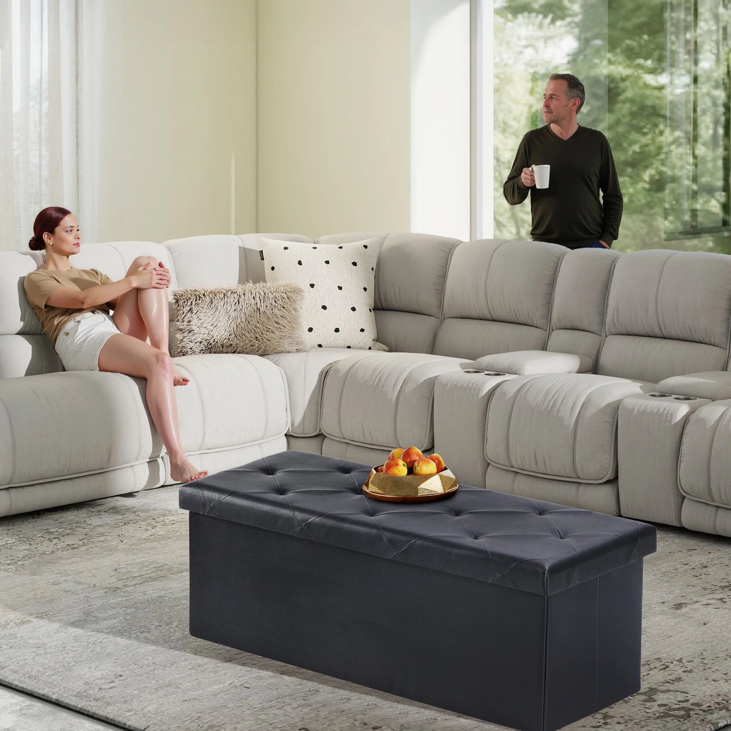 JHK Synthetic Leather Folding Storage Ottoman Bench