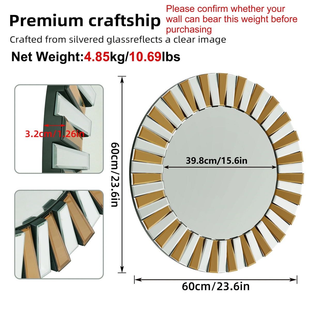 Round Starburst Decorative Wall Mirror for Home Decor