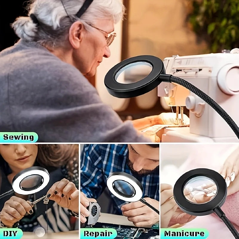 Dumiloo 5X LED Clip On Magnifying Desk Lamp