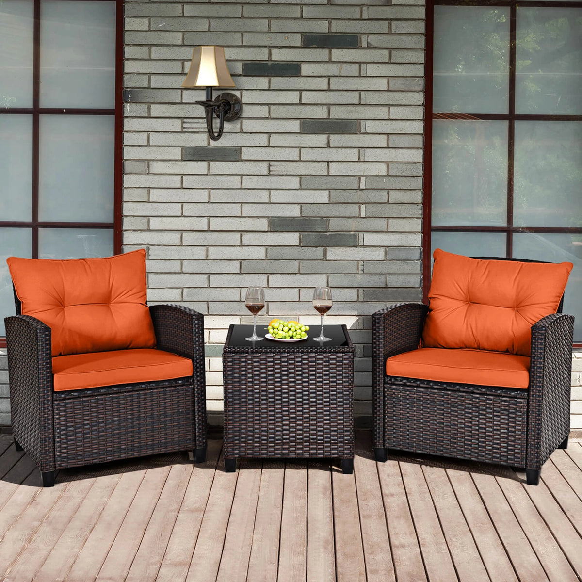 Homasis Outdoor Rattan Cushioned Conversation Set