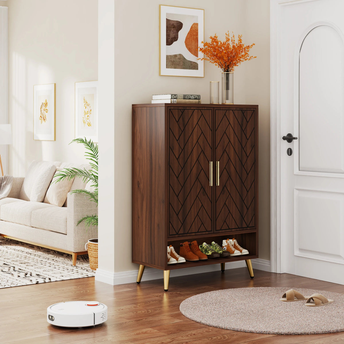 Tribesigns Wooden Shoe Cabinet With Adjustable Shelves