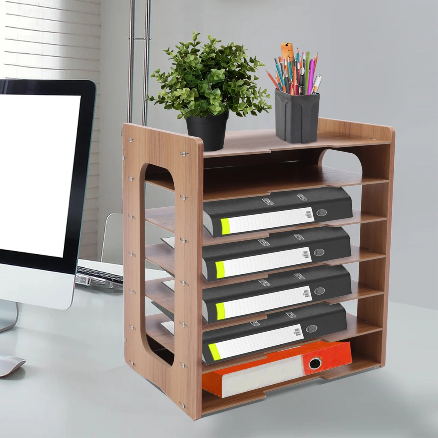Wooden 7 Tier Office Paper Organizer Desk File Tray