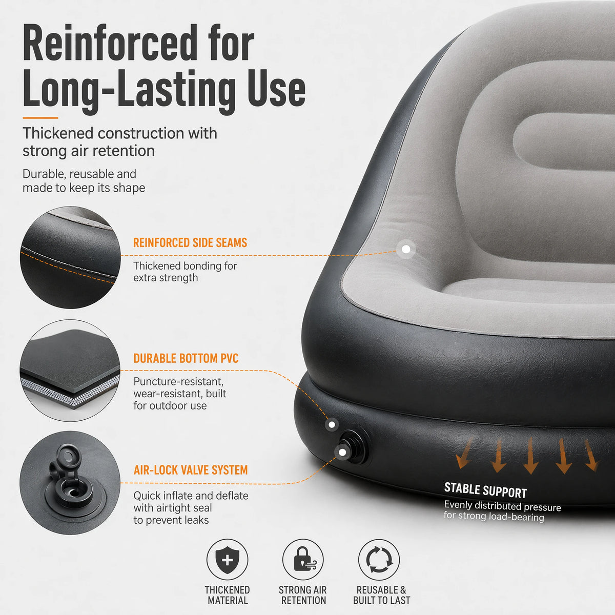 Wonflex Inflatable Flocking Sofa Set With Footstool