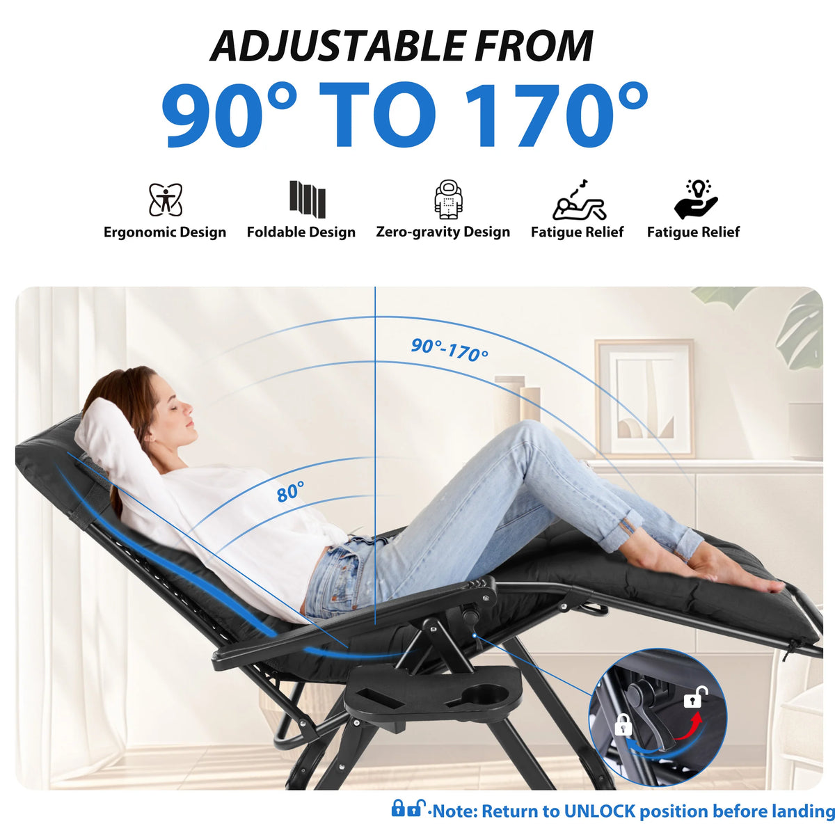 MCQ Zero Gravity Outdoor Folding Lounge Chair Cup Holder
