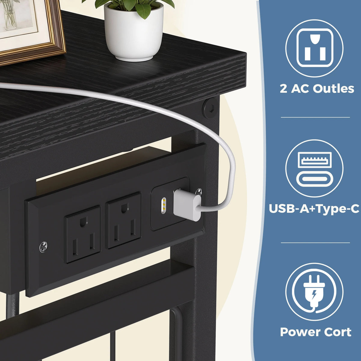 JHK Fabric Dresser With Charging Station And LED Lights