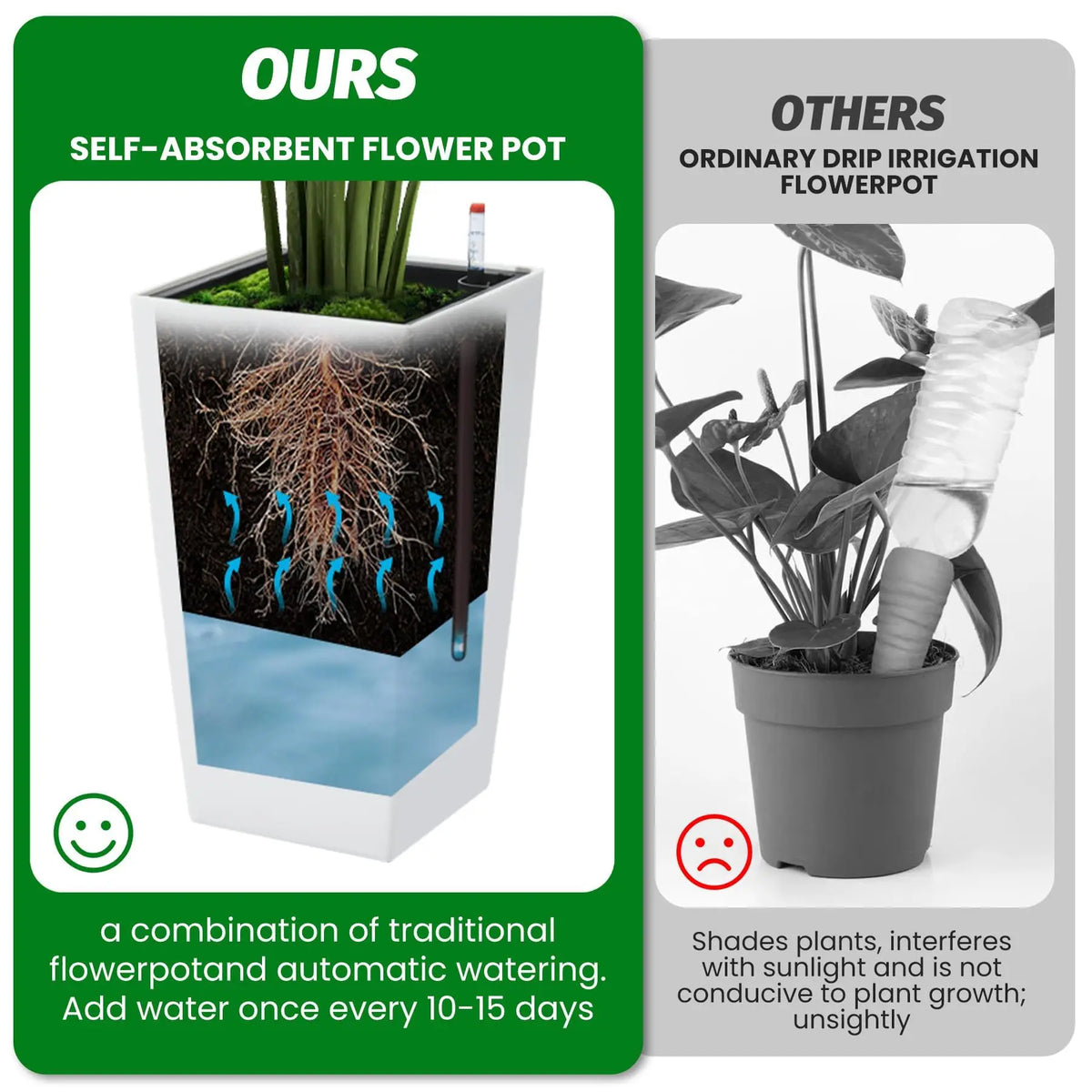 HiMISS Self Watering Planters Set Tall Indoor Outdoor