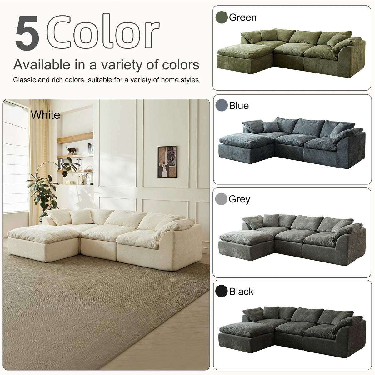 Yeflixvrau Modern Cloud L Shaped Chenille Sofa