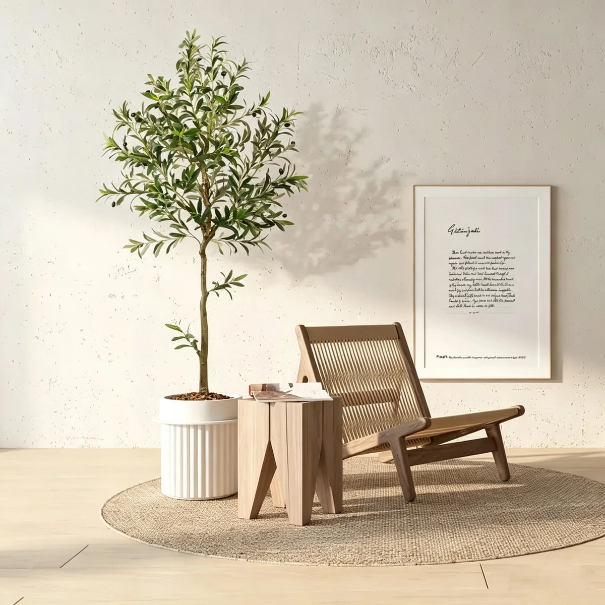 Olitree Faux Olive Tree With Wood Trunk And Pot