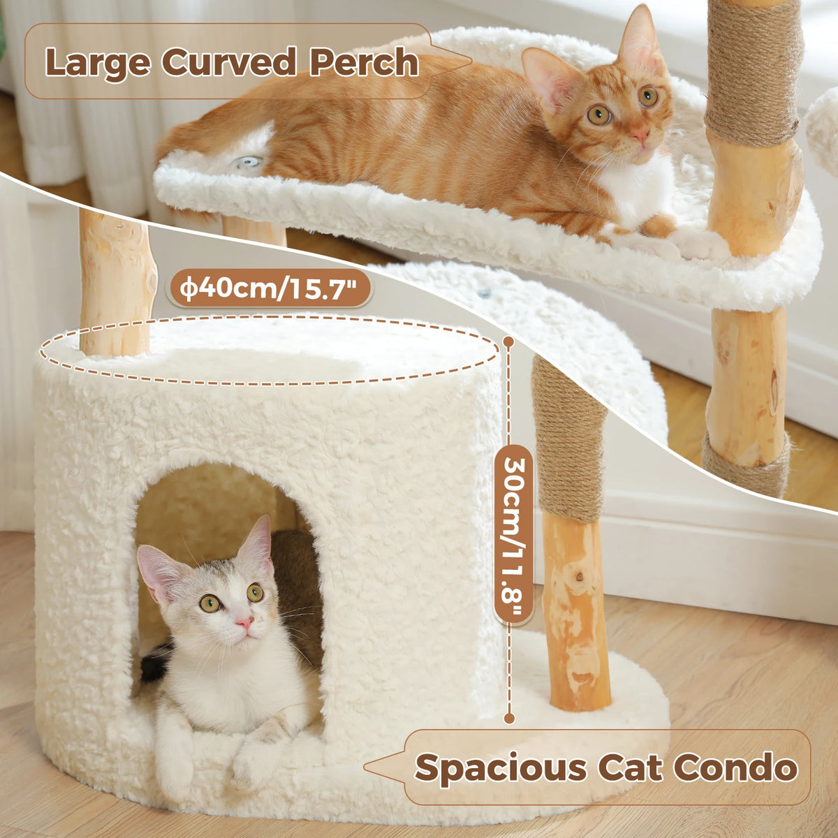 Pawz Road Modern Cat Tree With Solid Wood Wicker Basket