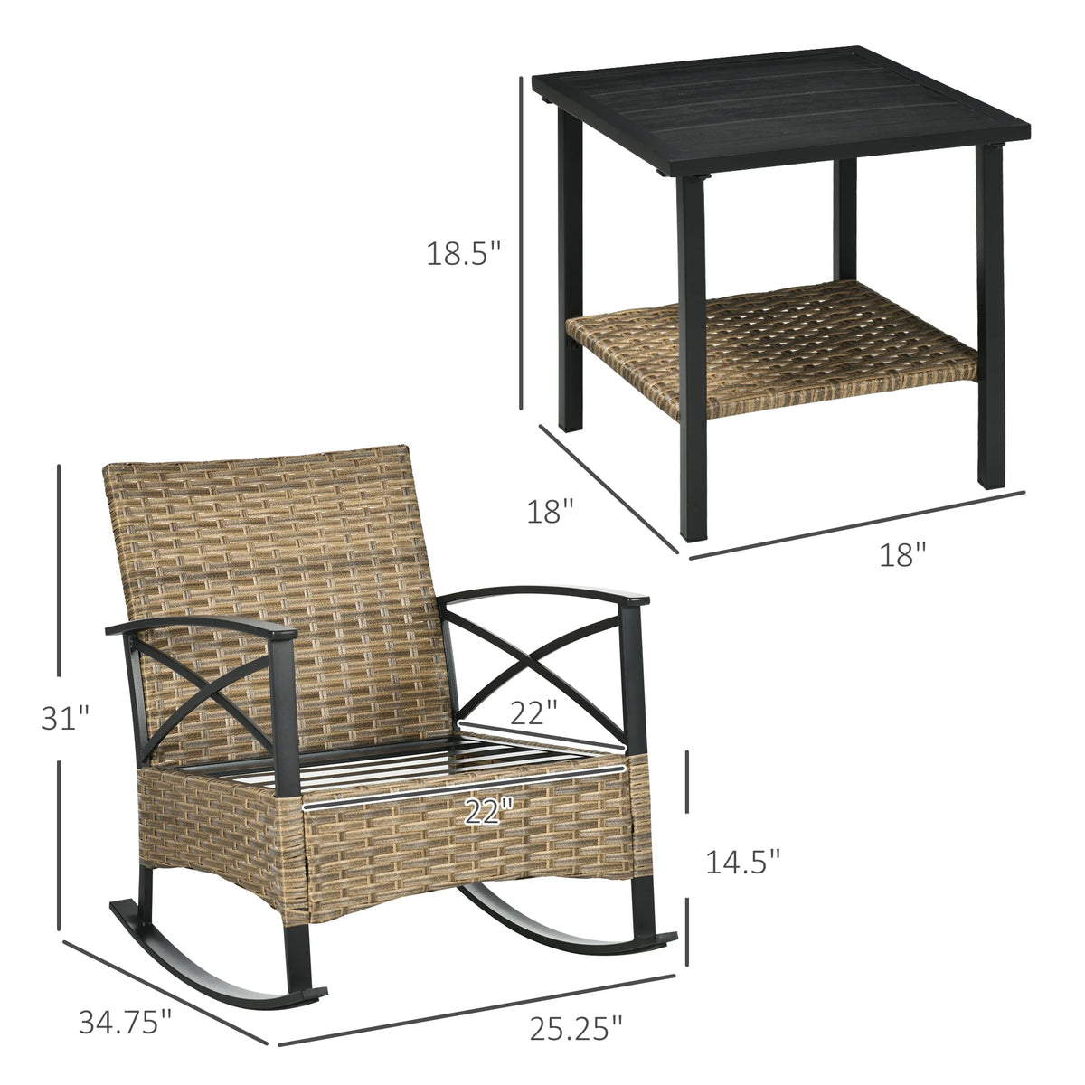 Outsunny Wicker Patio Bistro Set With Cushions
