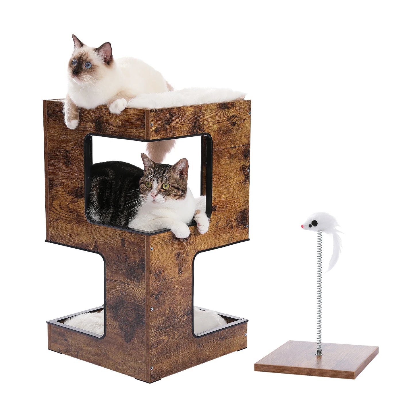 PAWZ Road Cat Condo Wood Bed With Scratching Pad