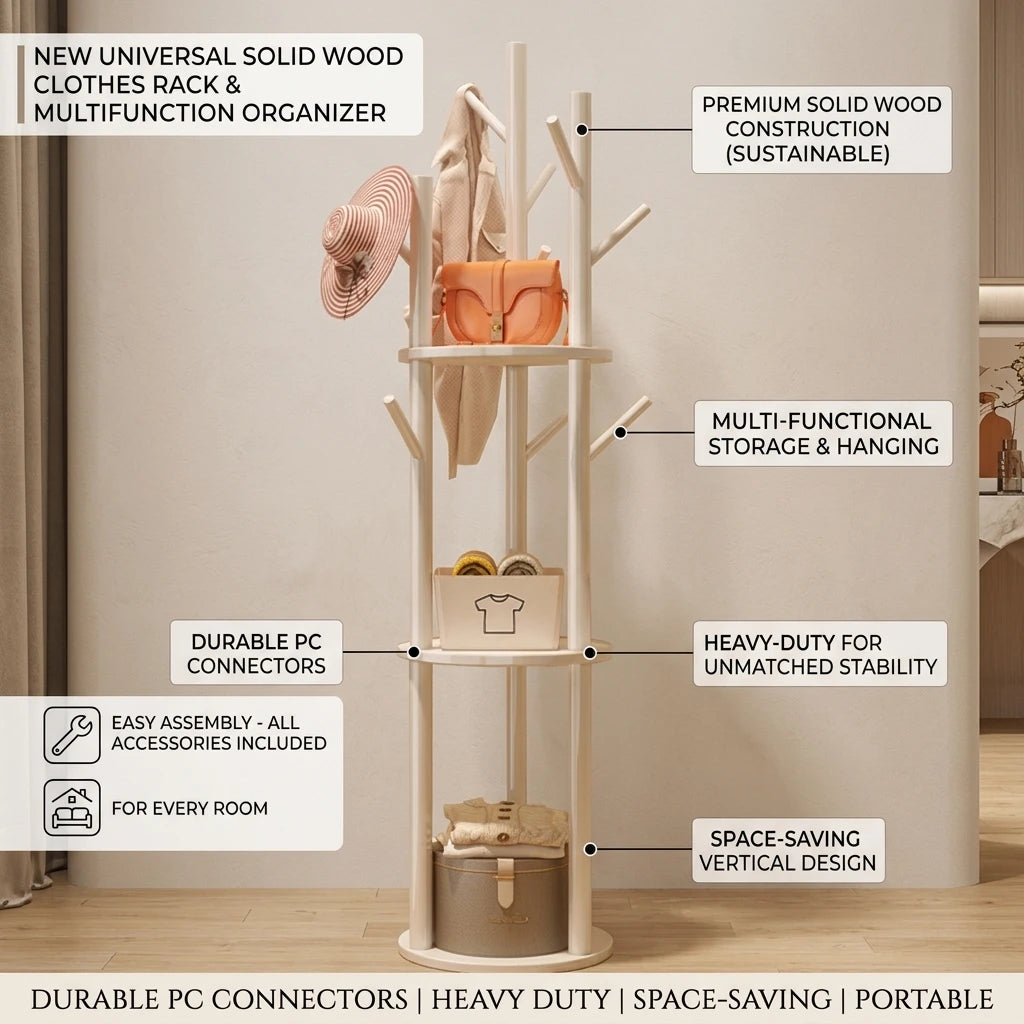 Multifunction Solid Wood Clothes Rack Organizer