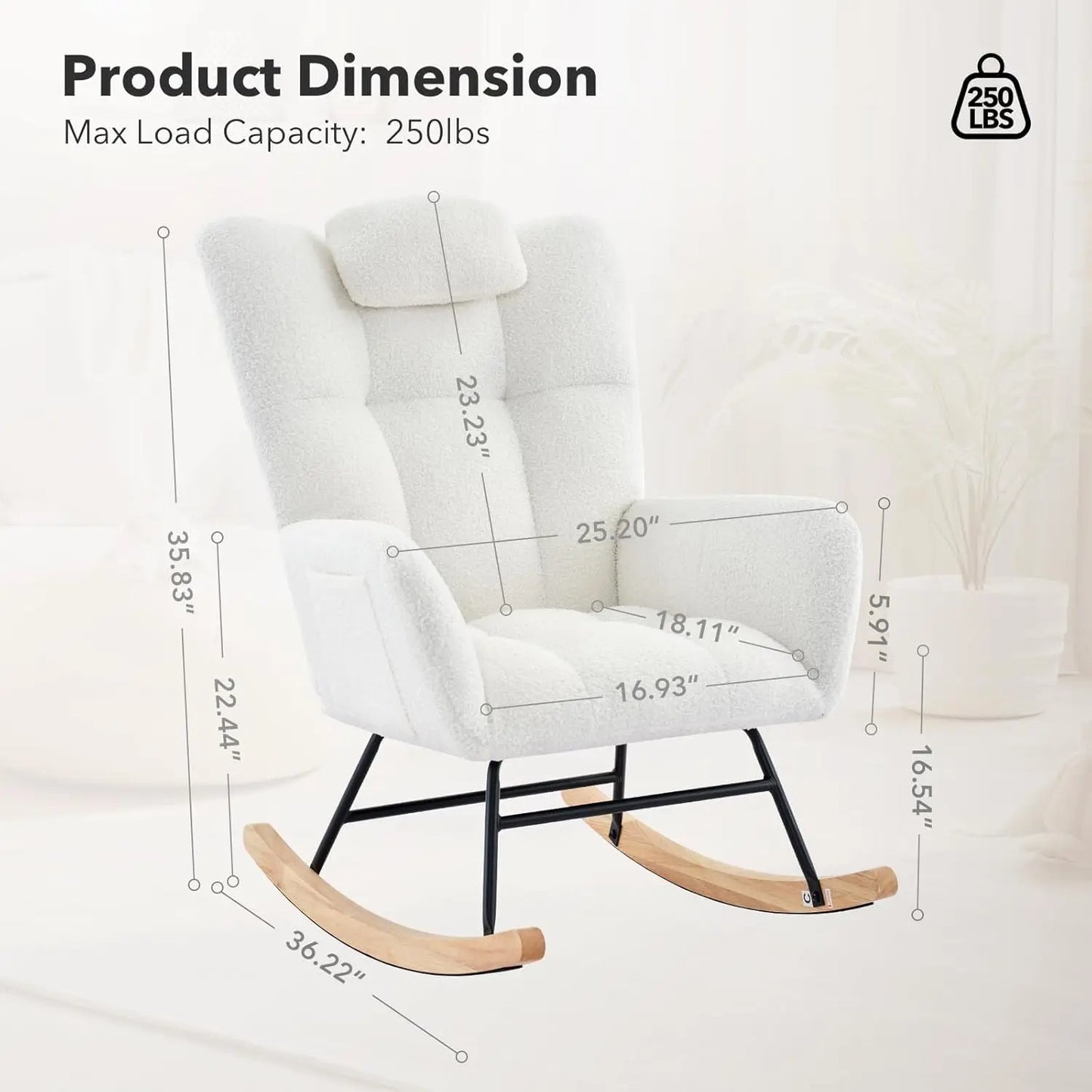 Studyset Modern Upholstered Nursery Rocking Chair Pocket