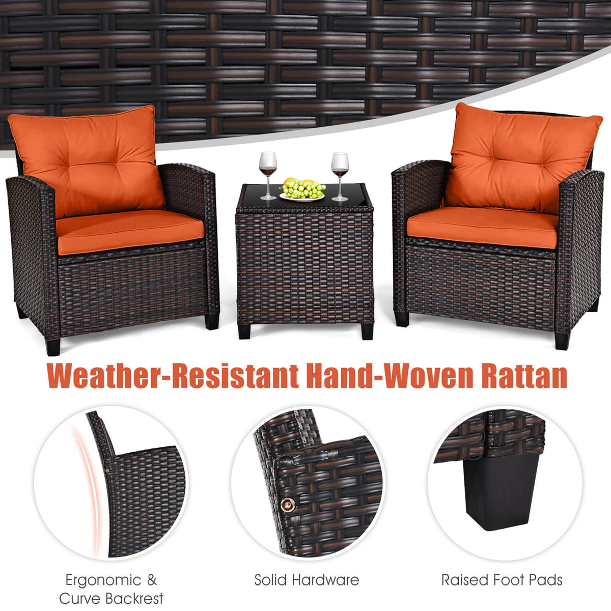 Homasis Outdoor Rattan Cushioned Conversation Set