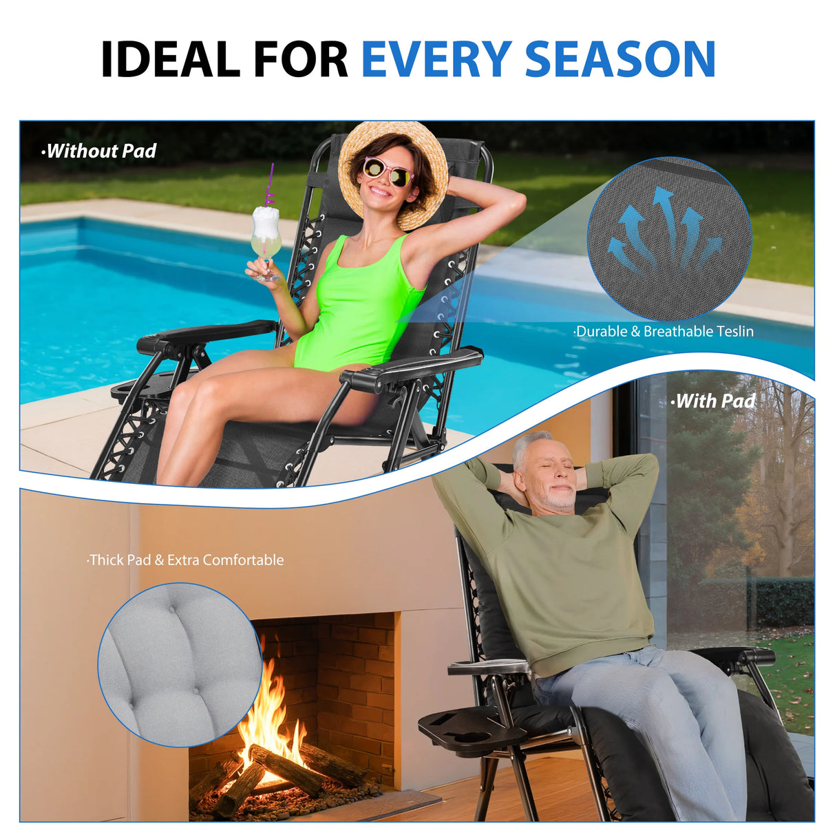 MCQ Zero Gravity Outdoor Folding Lounge Chair Cup Holder