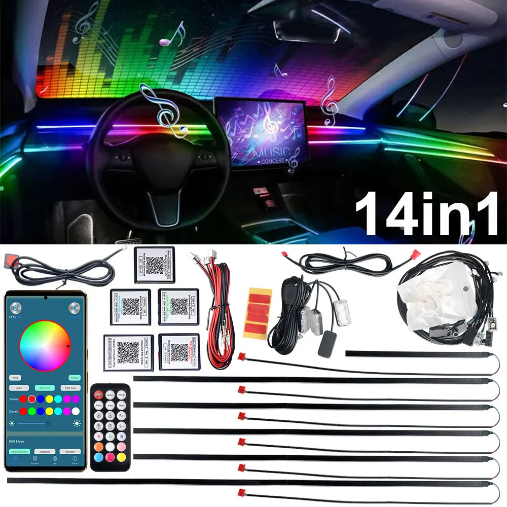 Interior Car LED Strip Lights With App Control RGB Kit