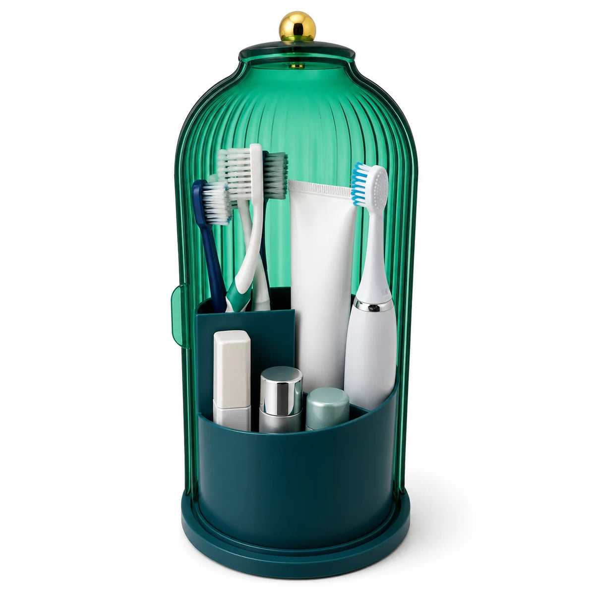 Sliding Lid Rotating Toothbrush Holder Organizer for Bathroom