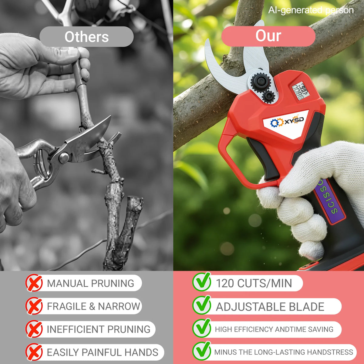 XYSD 21V Electric Pruning Shears Cordless, Brushless Electric Pruner,Portable Cordless Power Shears for Gardening Tree Trimming