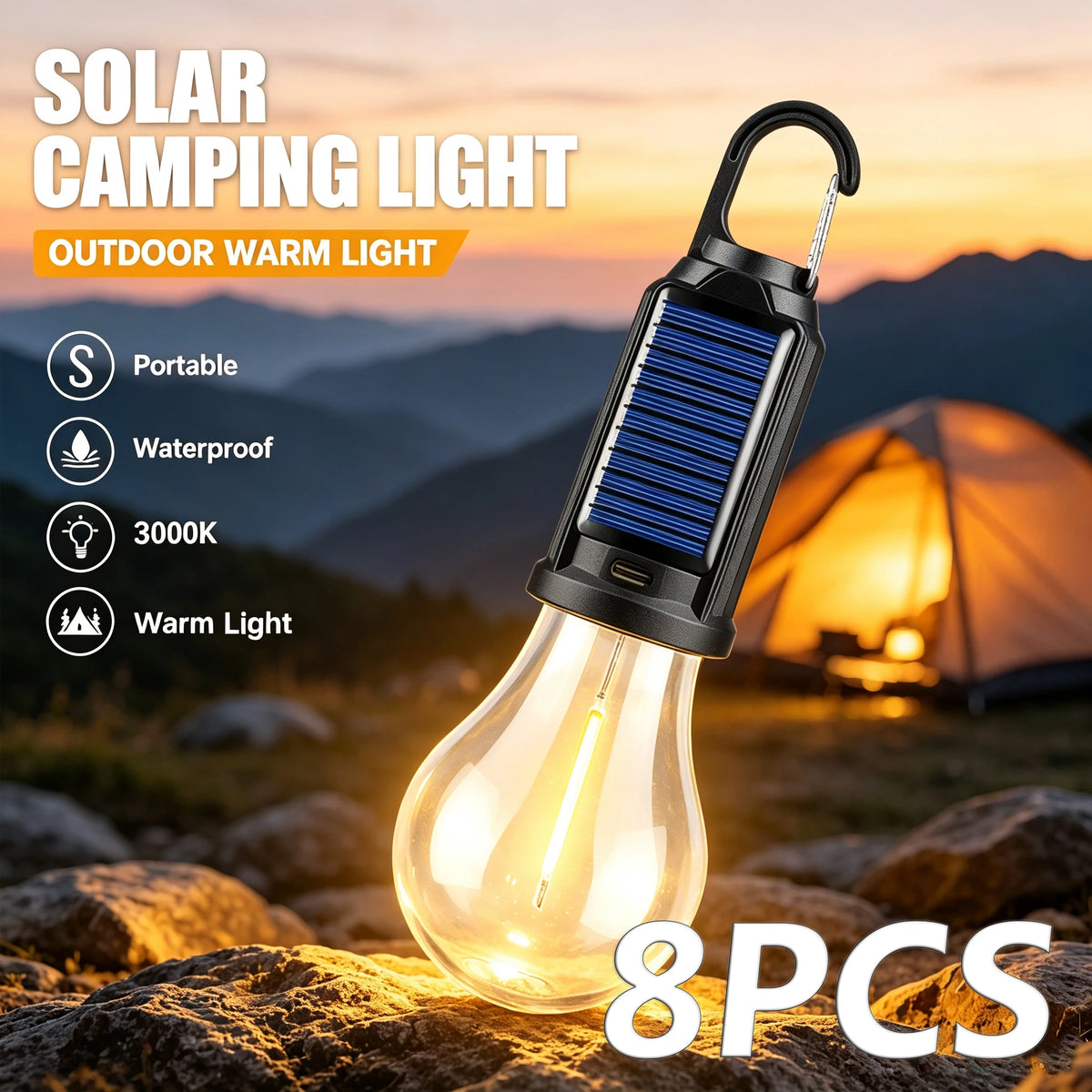 Portable Outdoor Solar Rechargeable LED Camping Lantern