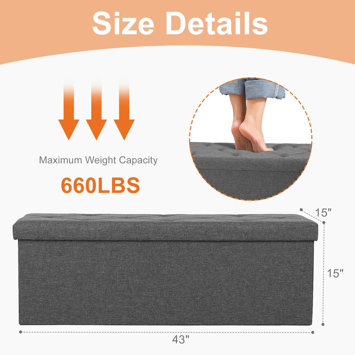 JHK Foldable Hidden Storage Ottoman Bench