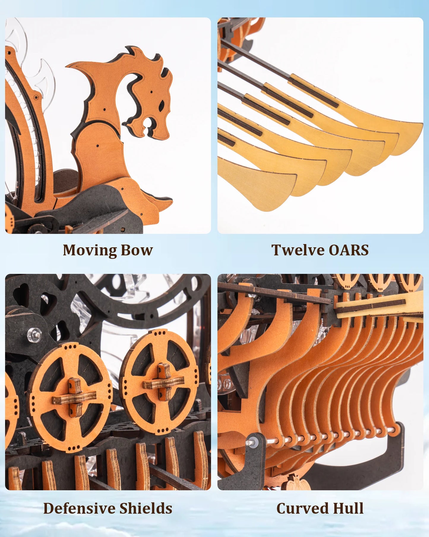 ROKR Wooden Viking Dragon Ship 3D Puzzle Model