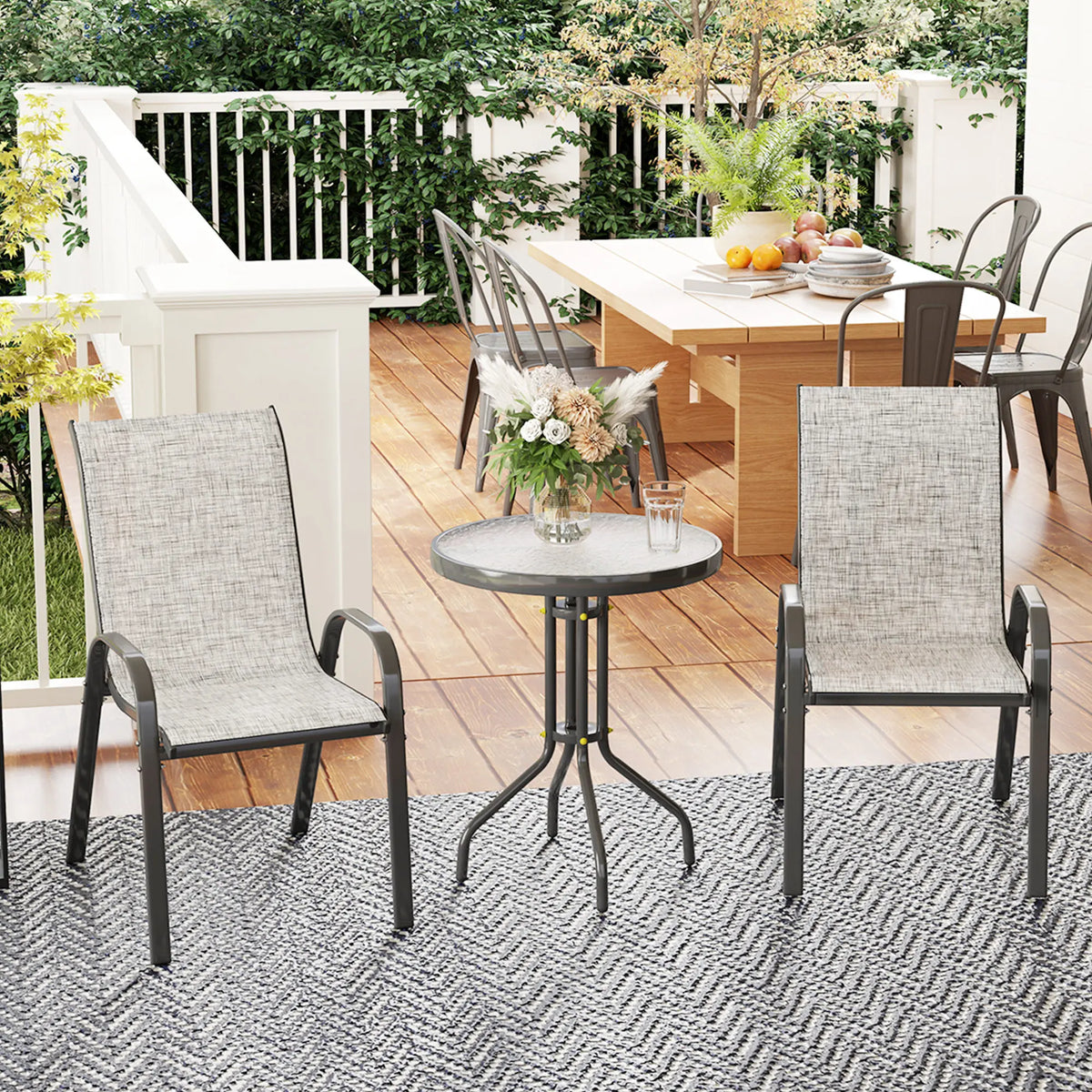 Outsunny Outdoor Metal Bistro Set With Stackable Chairs