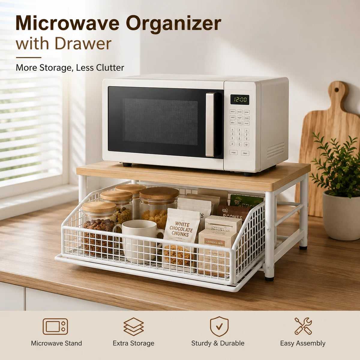 Kitchen Microwave Stand With Drawer Organizer