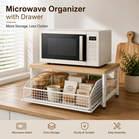 Kitchen Microwave Stand With Drawer Organizer