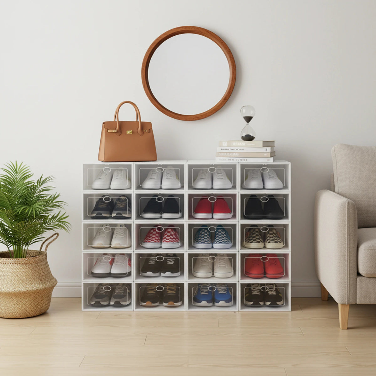 Stackable Foldable Shoe Storage Boxes With Clear Doors