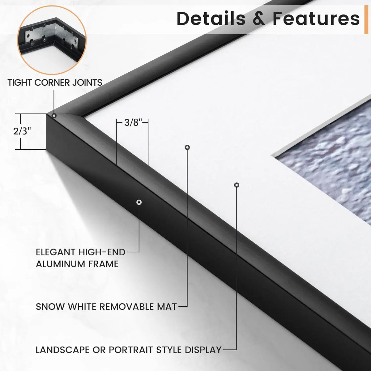 Black Aluminum Picture Frame Set With Mat 30x40 40x50 50x70