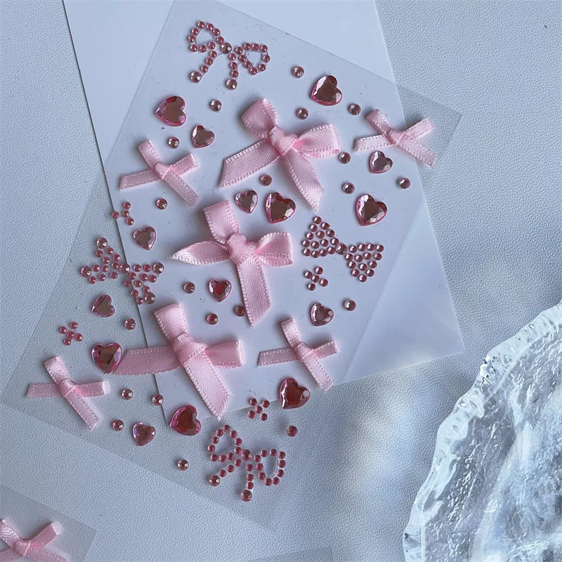 Kpop Photocard Sticker 3D Bow Heart Style For Scrapbooks