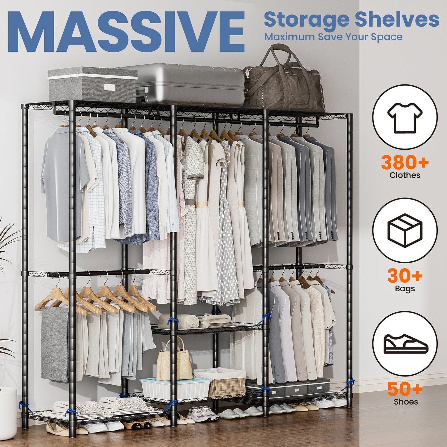 Portable Metal Clothes Rack Storage Organizer Hanging Rod