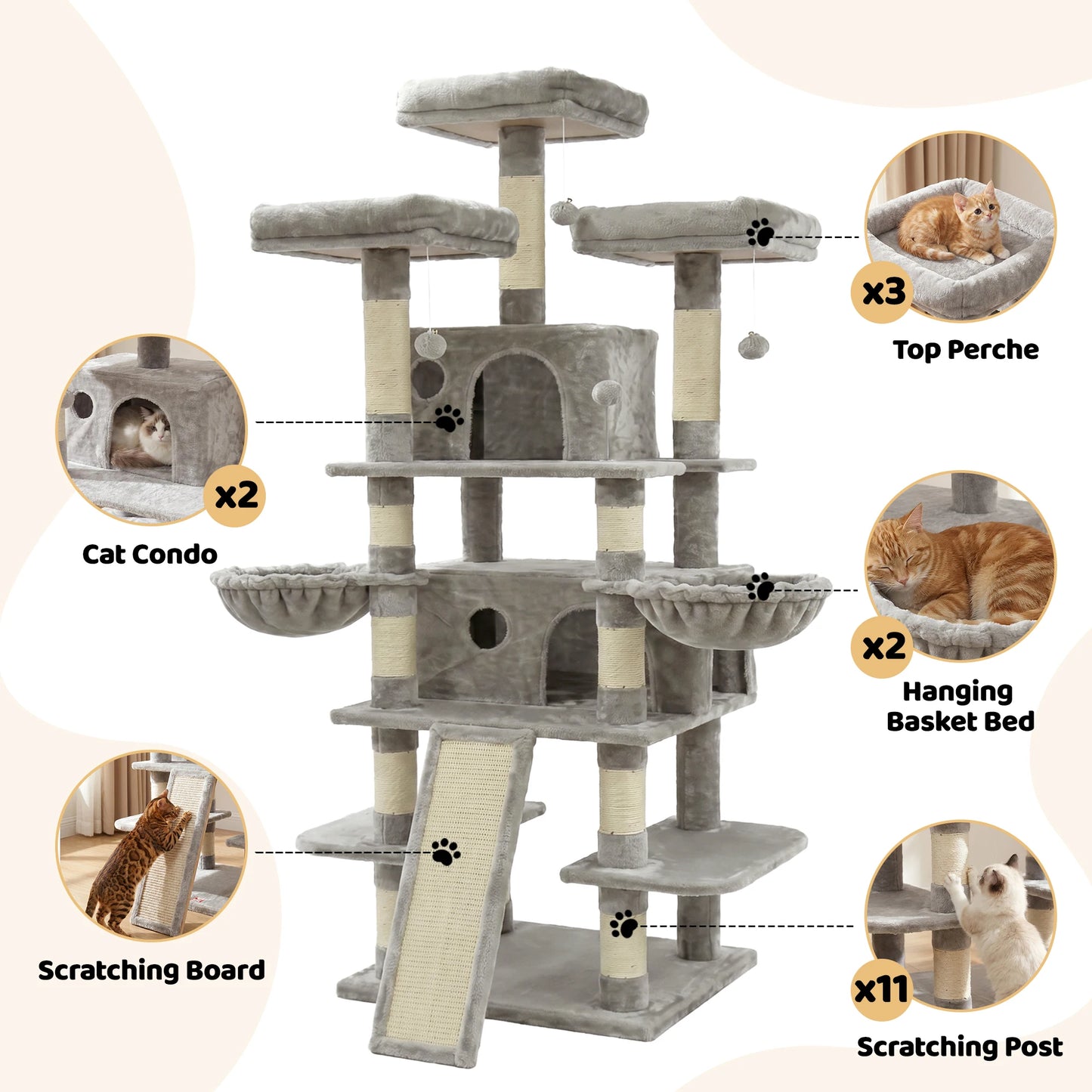 FOOWIN Cat Tree Tower With Scratching Posts And Condos