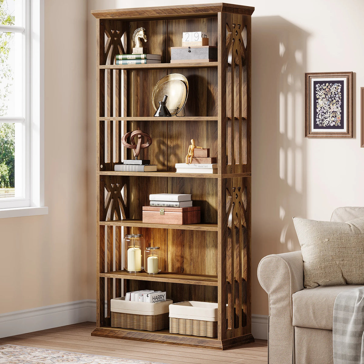 Tribesigns Six Tier Wooden Bookcase Freestanding Organizer