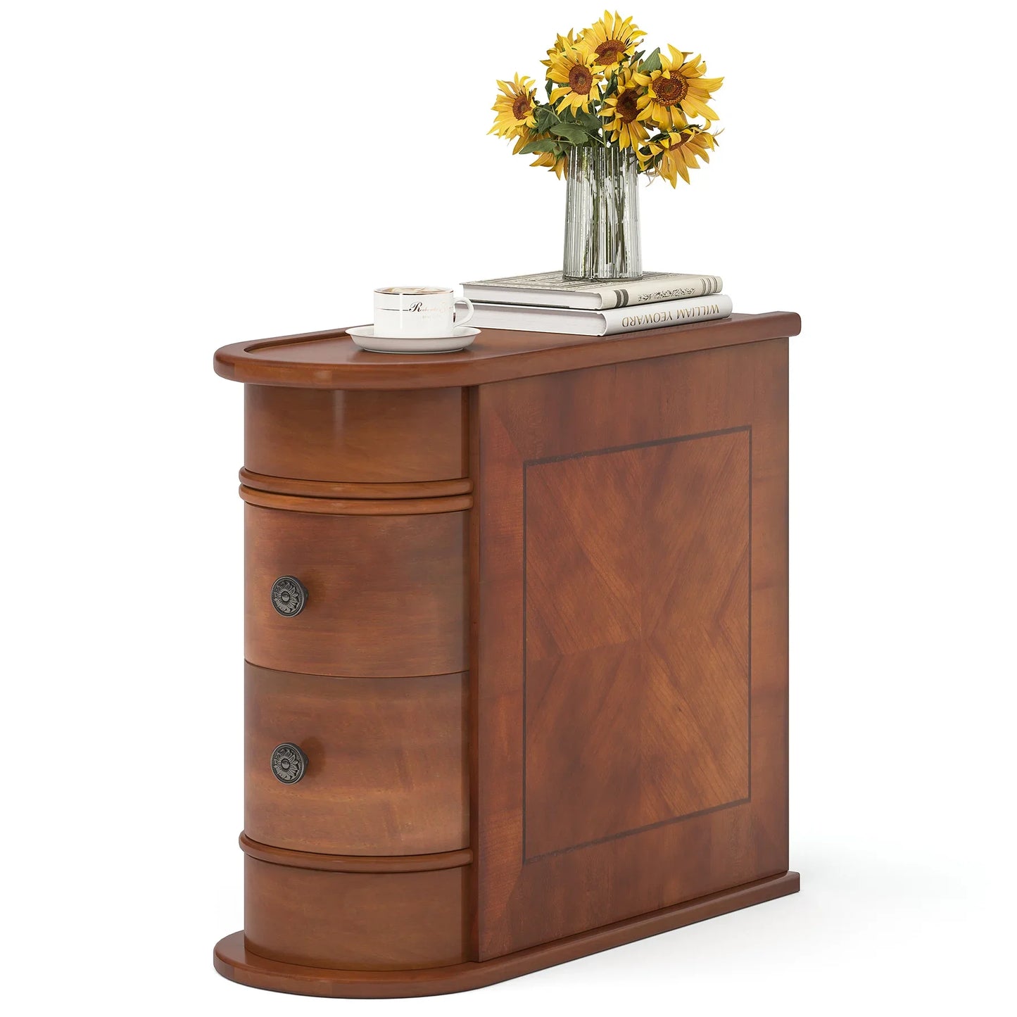 Tribesigns Solid Wood End Table With Drawer
