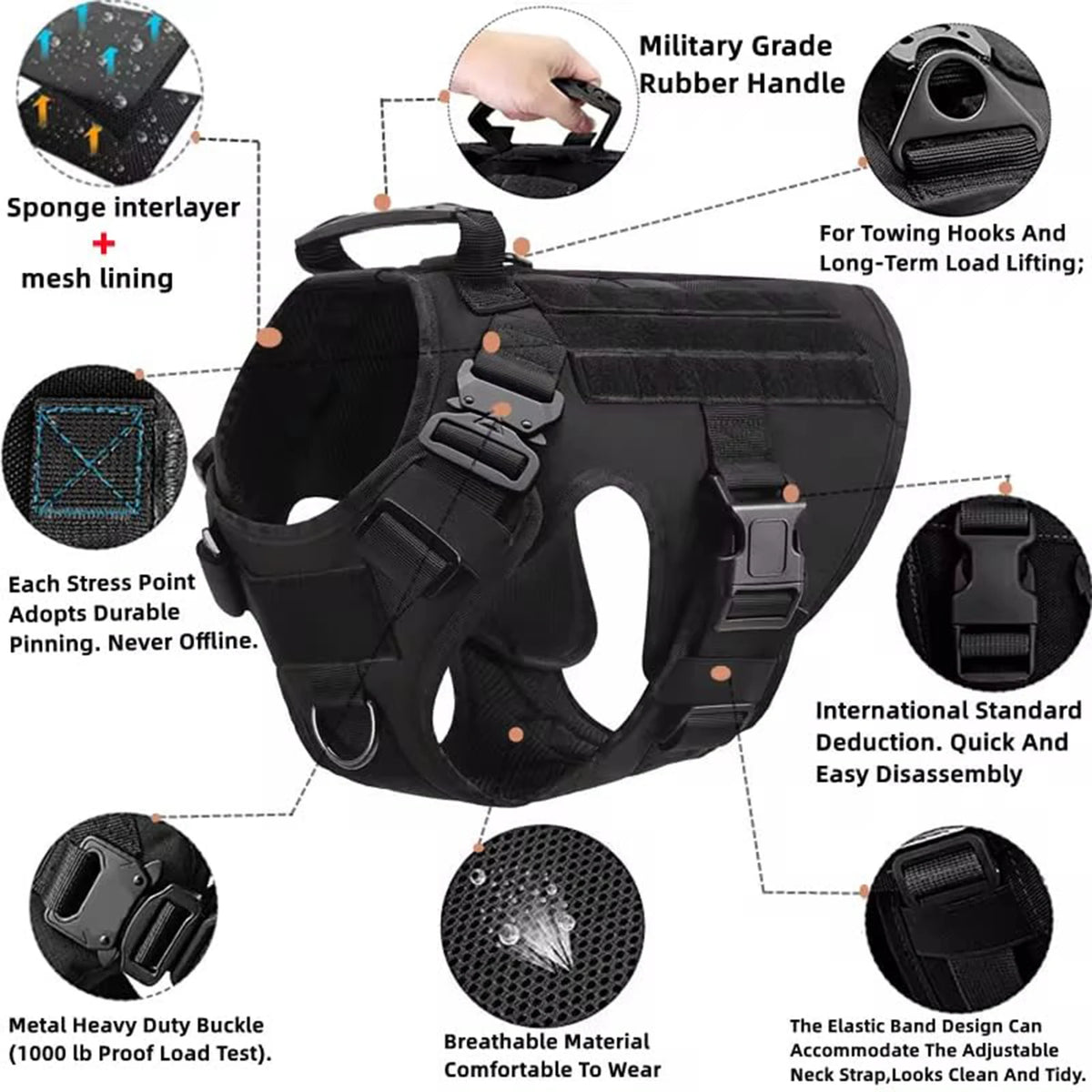 Tactical Dog Harness With Molle Pouches
